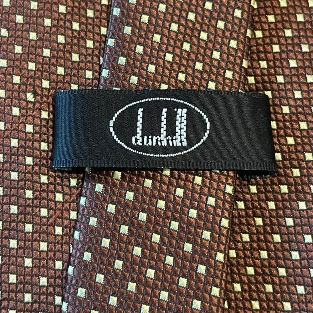 Dunhill Silk Tie Mens Brown Gold Geometric Diamond Designer Luxury Dapper Office